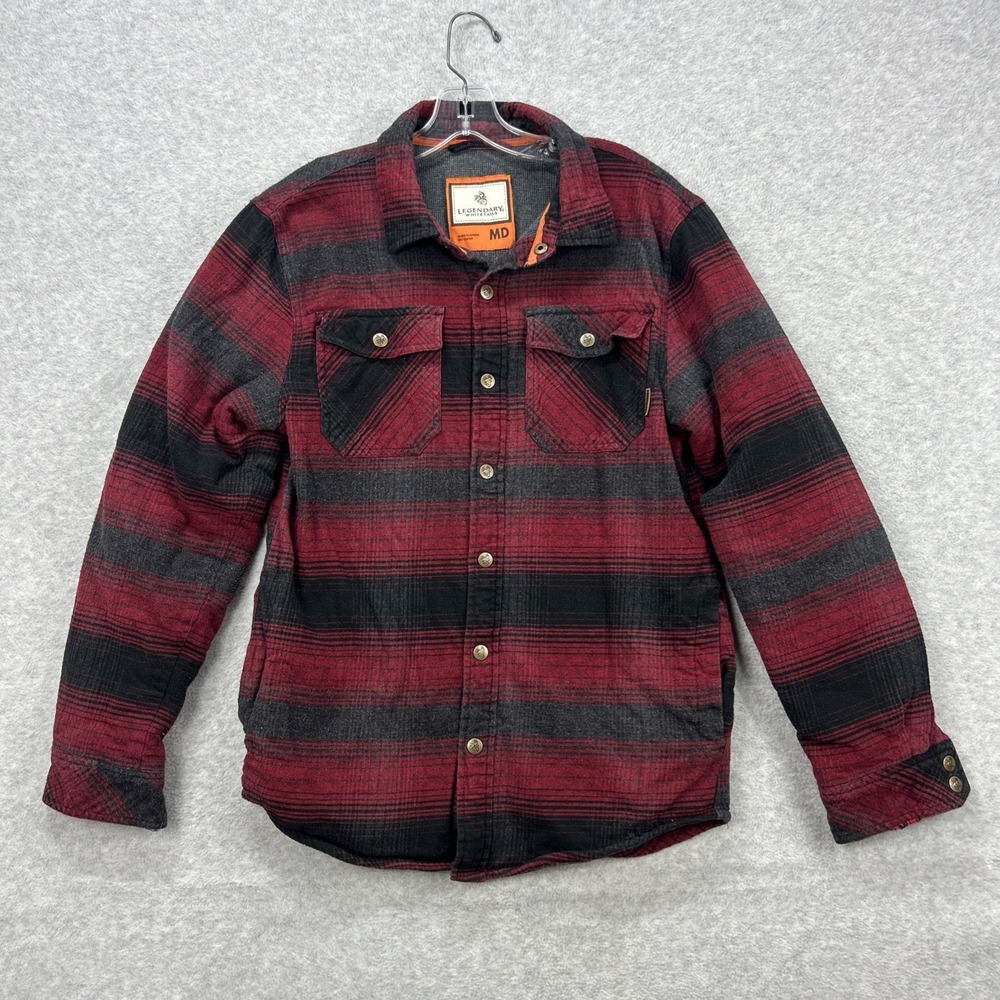 Legendary Whitetails Flannel Shacket Mens Medium Red Black Plaid Shirt Jacket